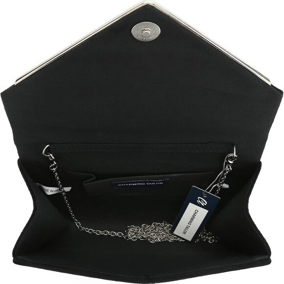 Faux Suede Envelope Clutch Bag Rhinestone Evening Shoulder Crossbody